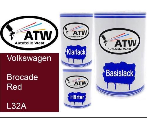 Volkswagen, Brocade Red, L32A: 500ml Lackdose + 500ml Klarlack + 250ml Härter - Set, von ATW Autoteile West.